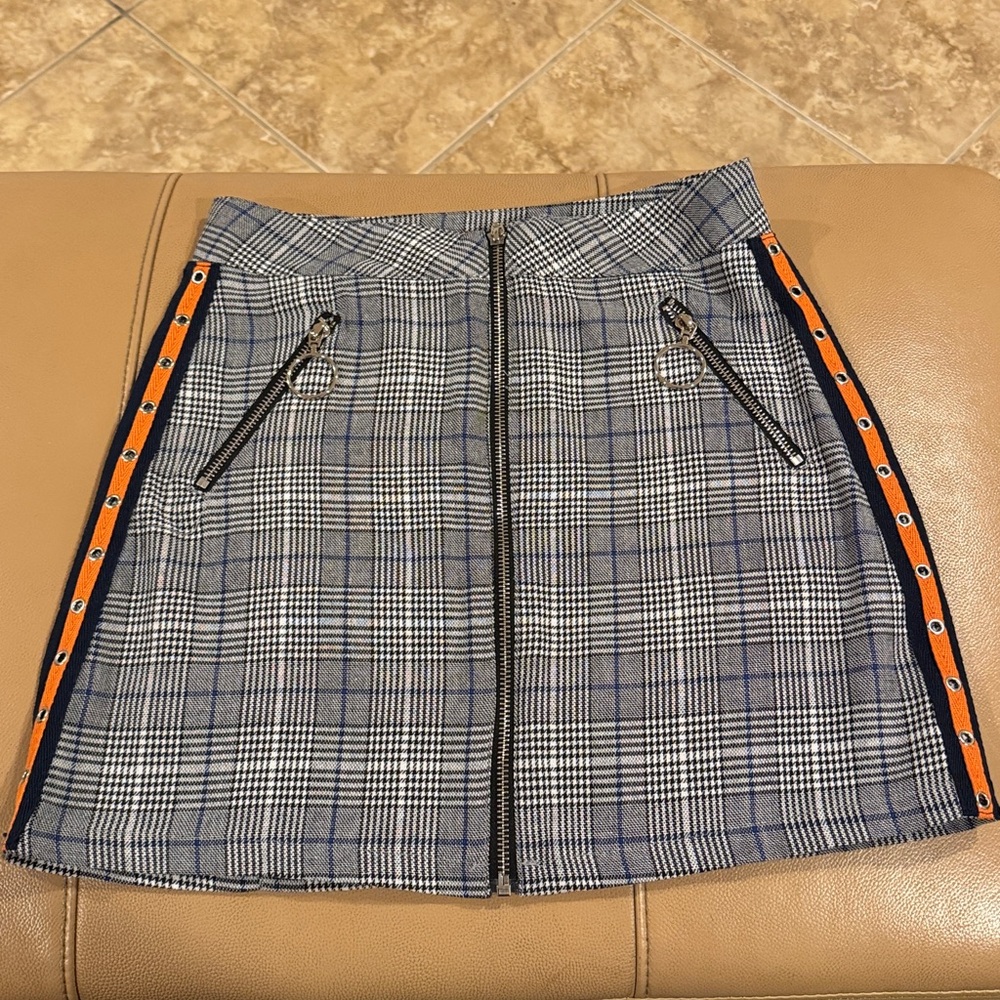 SIGNATURE 8 Plaid Mini Skirt with Orange Accents